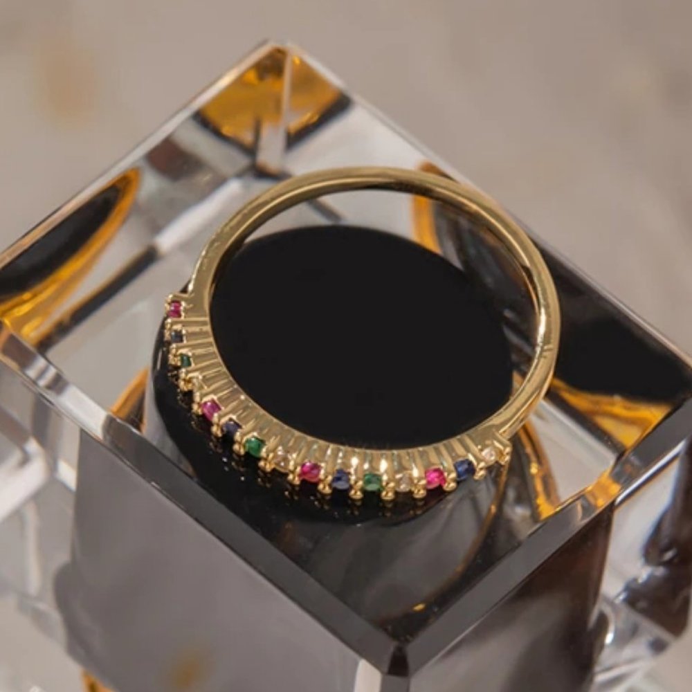 NEW 18K Gold Plated Multi Color Gemstone Ring - Picture 2 of 4